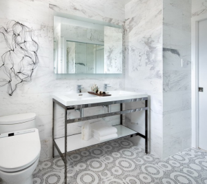 Flooring ideas - Chrome white marble tiled bathroom.png